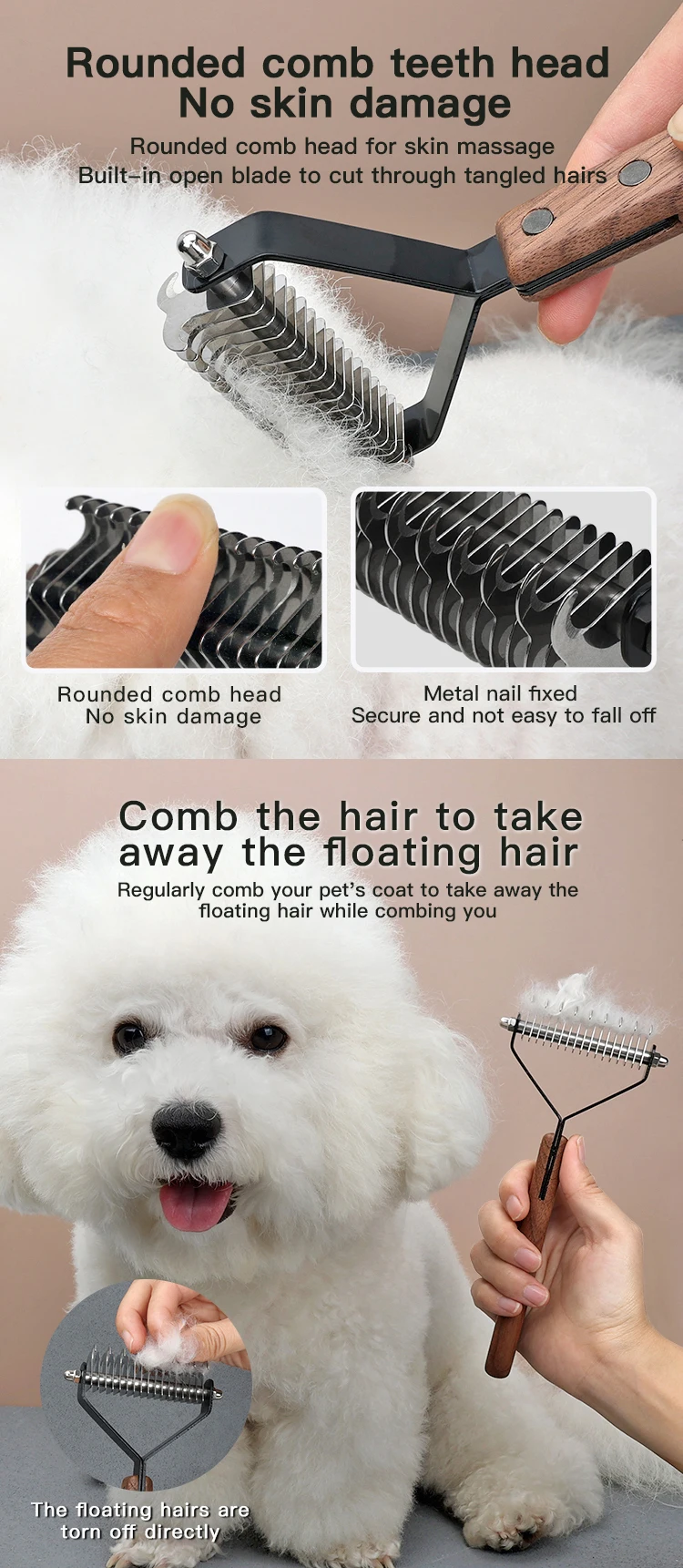Factory Wholesale Custom Logo Single Double Sided Black Walnut Cat Fur Kont Rake Comb Pet Dog Dematting Grooming Comb
