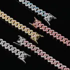 Women Necklace Necklaces Wholesale 9mm Pink Iced Out Hip Hop Diamond Zircon Women Cuban Link Chain Necklace