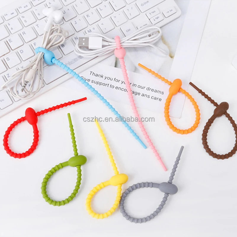 All-Purpose Colorful Reusable Silicone Tie Bag Clip Twist Kitchen Tools Rubber Cable Ties