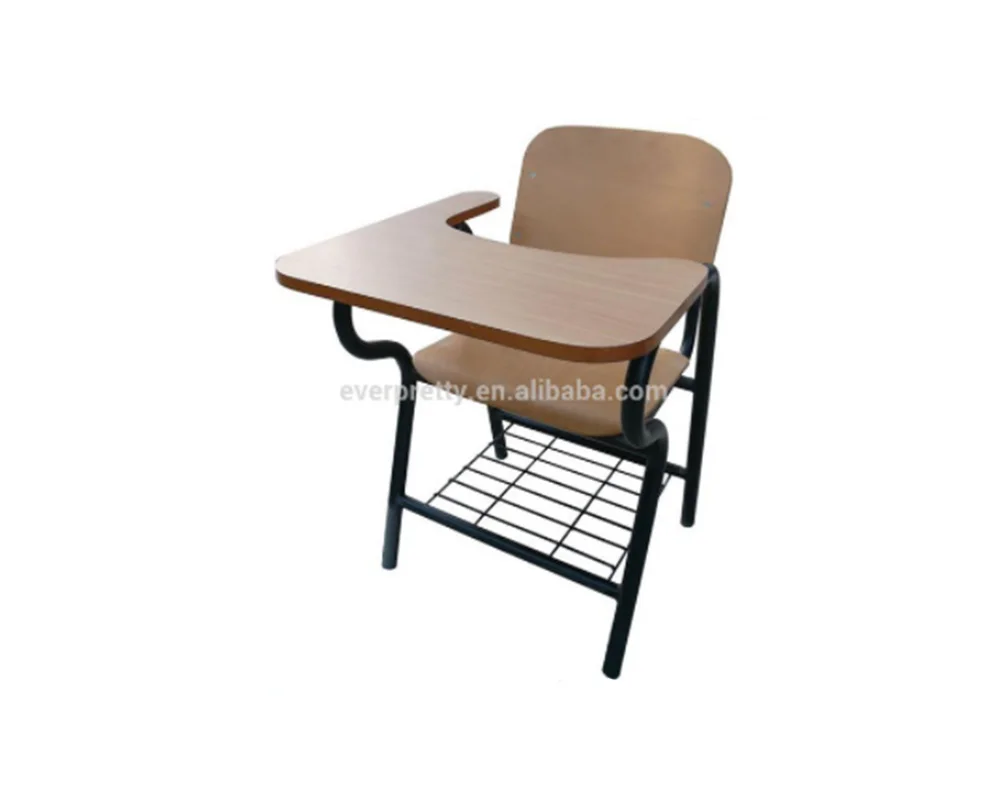 wooden chair with desk attached