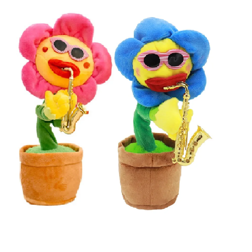 Stuffed Talking Flower Toy Repeats What You Say Softfree Dancing Sunflower Mimicking Toy EN71 Certified 120 Songs Saxophones Birthday Gift for Kids 