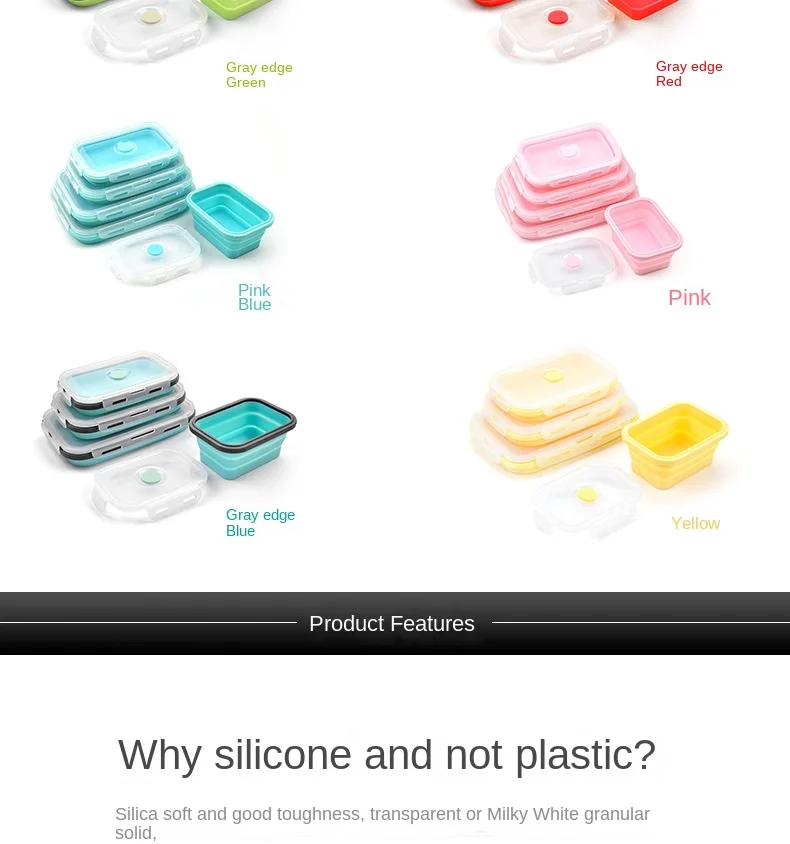 Folding Silicone Lunch Box Portable Crisper Microwave Oven Bento Box Plastic Square Lunch Box Refrigerator Storage Box Wholesale