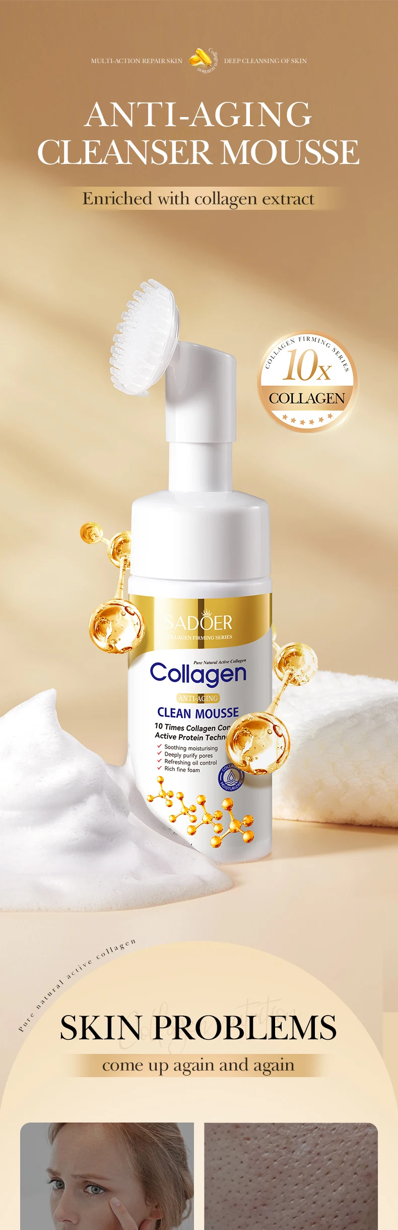 product sadoer collagen mousse face cleanser deep cleaning and moisturizing oil control for adults includes brush wholesale-3