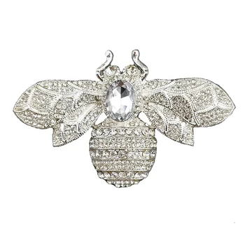 Large Size Vintage Silver Clear Crystal Rhinestone 100 MM/3.93 Inches Hornet Bee Brooch