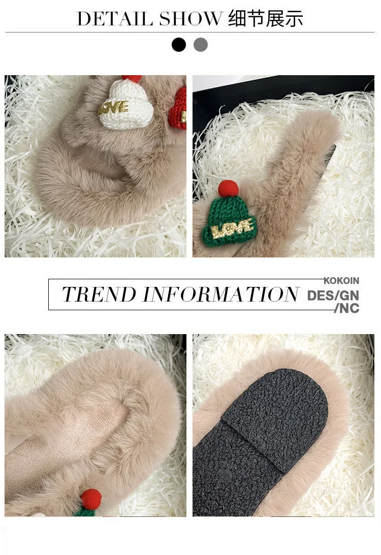 35-40 Christmas hat plush slippers Autumn and Winter Warm Toe Cotton Tuo Home Plush Slippers