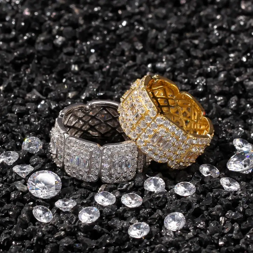 Ice out CZ diamond ring 18k gold plated ring designs for men Hip hop Wholesale Copper mirco pave CZ stone gold ring