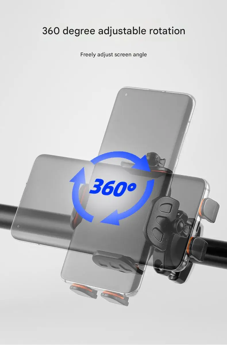 Multifunctional Rotatable Non-Slip Bicycle Motorcycle Accessory Electric Vehicle Aluminum Alloy Mobile Phone Holder Fixed Black