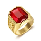 Solid Gold RTS Goods Wholesale Fashion Elegance Solid 24k Plated Synthetic Ruby Ring Gold Jewelry