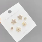 Star Stud ED63561 Fashion Design Gold Plated Brass Zircon Women Jewelry 3 Pairs Set Star Stud Earrings