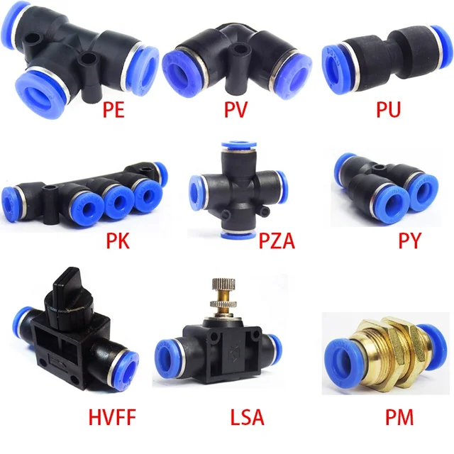 Pneumatic Fitting Manufacturer PE PU PV PZA PK LSA PM Plastic Push   Quick Air Hose Connector Parts Tube Pipe One Touch Fittings
