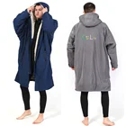 Coat Custom Kids Sustainable Navy Waterproof Hoodie Poncho Coat Drying Robes Swimming Jacket Robe With Embroidery Logo