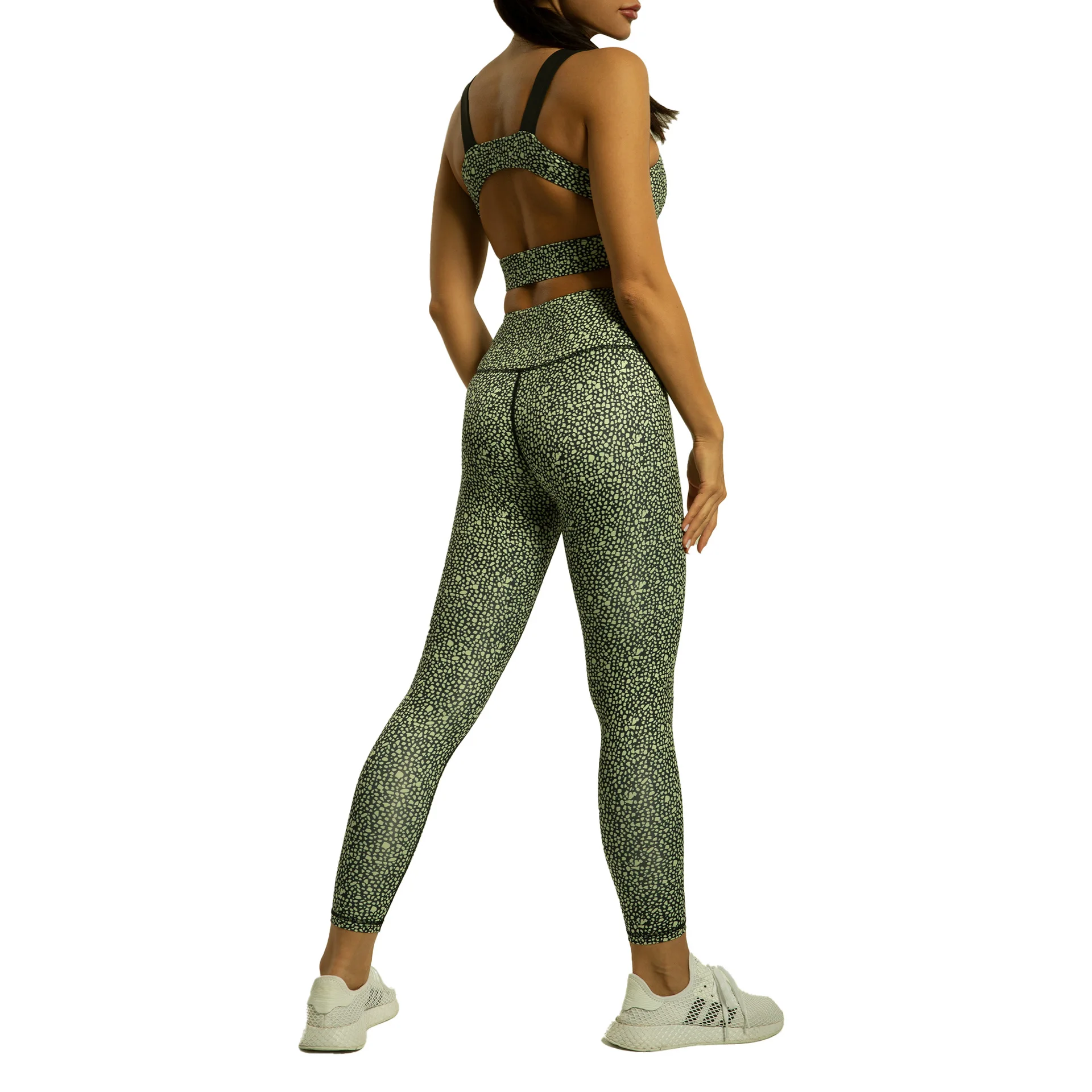 Yoga Sets Women Stone pattern high waist and hip lift Gym Fitness Two Piece Yoga Suits Yoga Sets