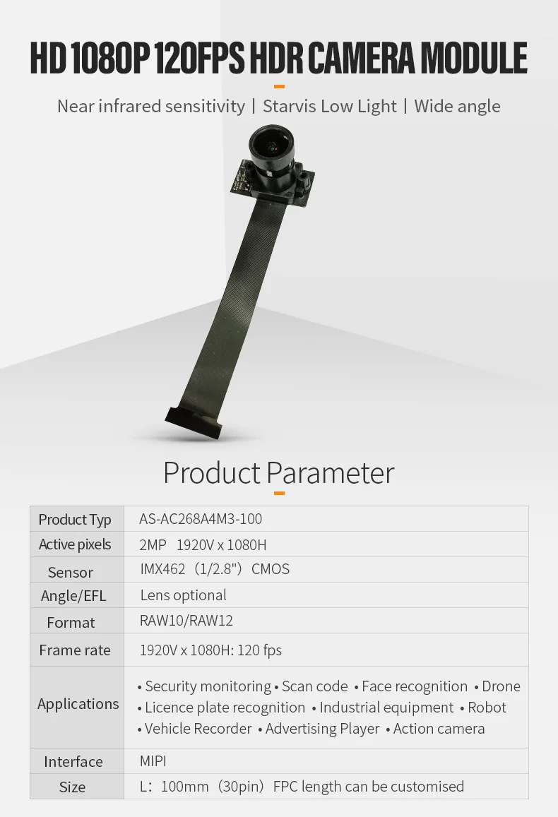 DGZX 2MP 1/2.8inch CMOS for Sony Starvis Sensor IMX462 Mipi Camera Module 1080P 120fps Robotics Industrial Security Camera插图 DGZX 2MP 1/2.8inch CMOS for Sony Starvis Sensor IMX462 Mipi Camera Module 1080P 120fps Robotics Industrial Security Camera插图