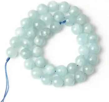 Natural Aquamarine Gemstone Round Loose Beads for DIY Necklace Bracelets Necklaces Earrings 15.5"
