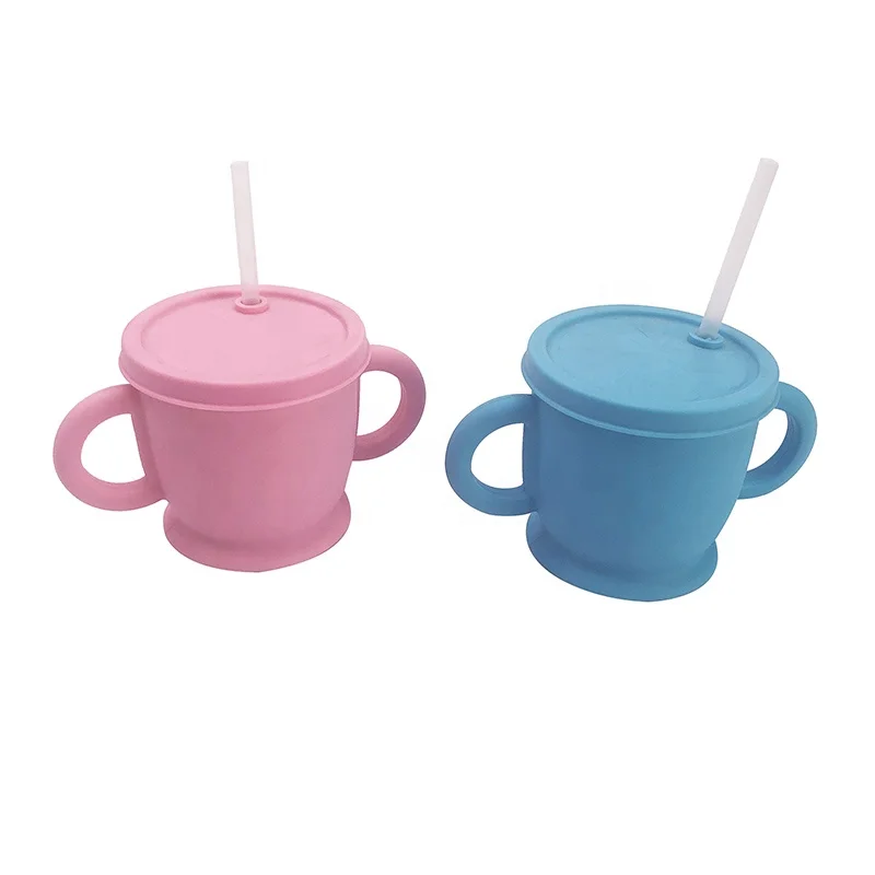 Food grade silicone Training cup for baby toddler silicone baby cup with straw