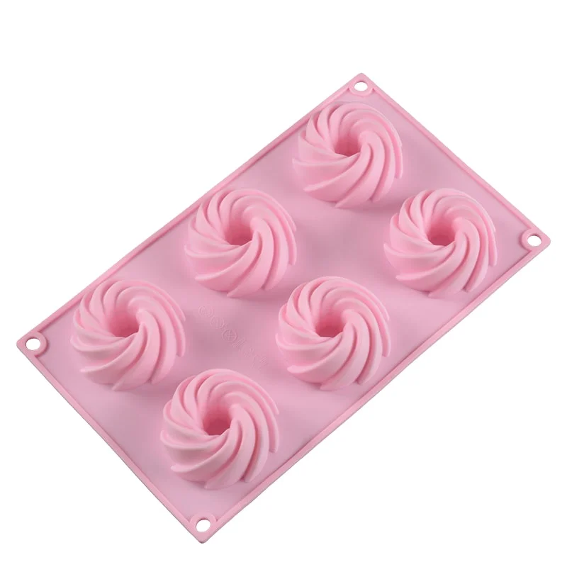 6 Cavities  spiral flowers design baking cake pan silicon bakeware mold