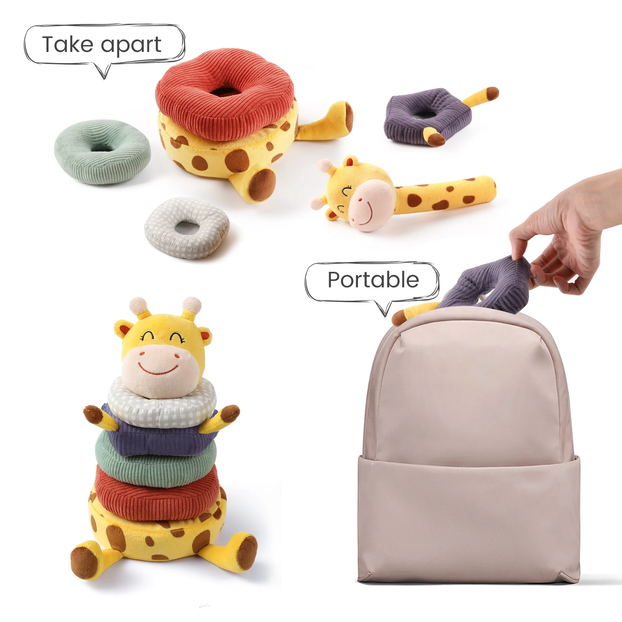 Tumama Kids Educational Plush Giraffe Stacking Toys Baby Soft Touch Stacking Rings Cotton Stacker Toy Set
