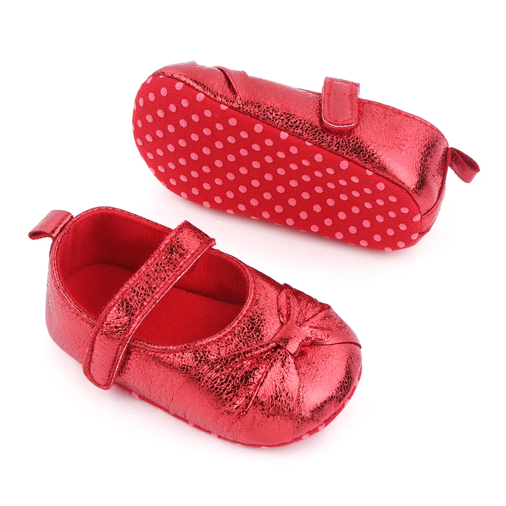 Spring and Autumn New Baby Girls Shiny Solid Color Bow Soft Soled Princess Walking Shoes manufacture