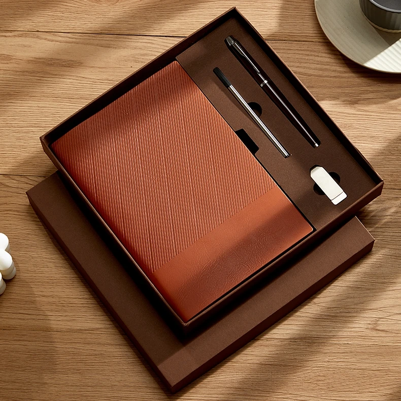 Wholesale Corporate Leather Notebook Gift Sets Customizable Luxury A5 Diary Notebook Gift Box With Pen And USB