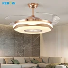 Ceiling Fan Rebow Dropshipping Modern Bluetooth Music Ceiling Fan DC APP Control Invisible Bladeless Ceiling Fan With Light