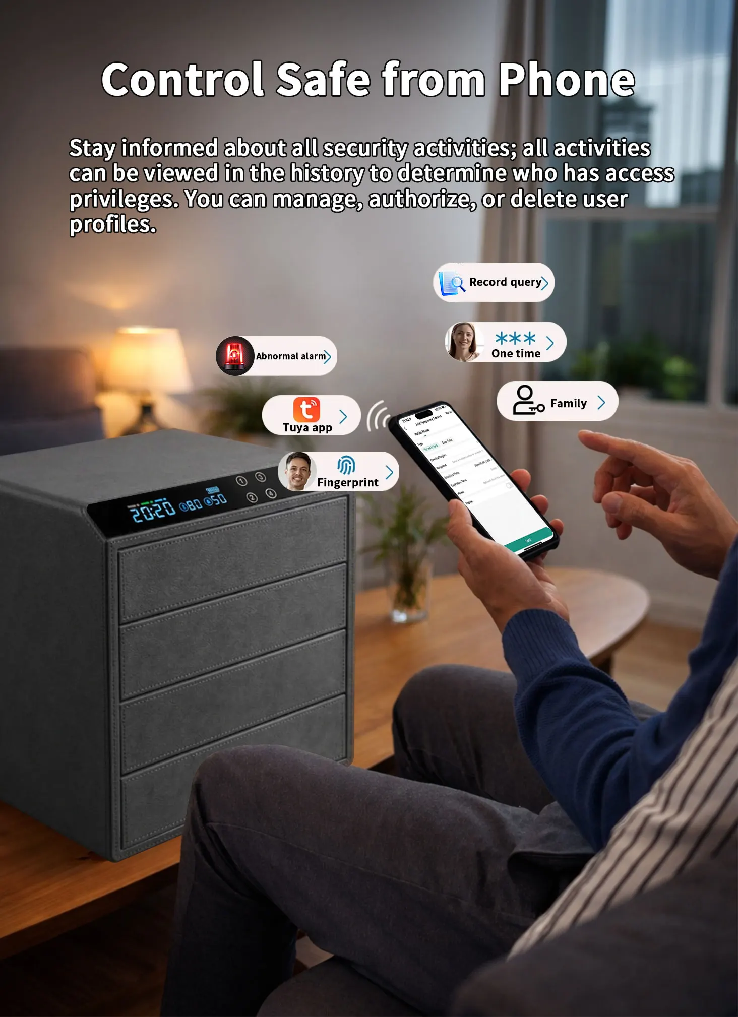 dr 1274 ft ceqsafe smart hot selling luxury leather 4 drawers jewelry safe box home intelligent fingerprint wifi all steel anti theft safe-4