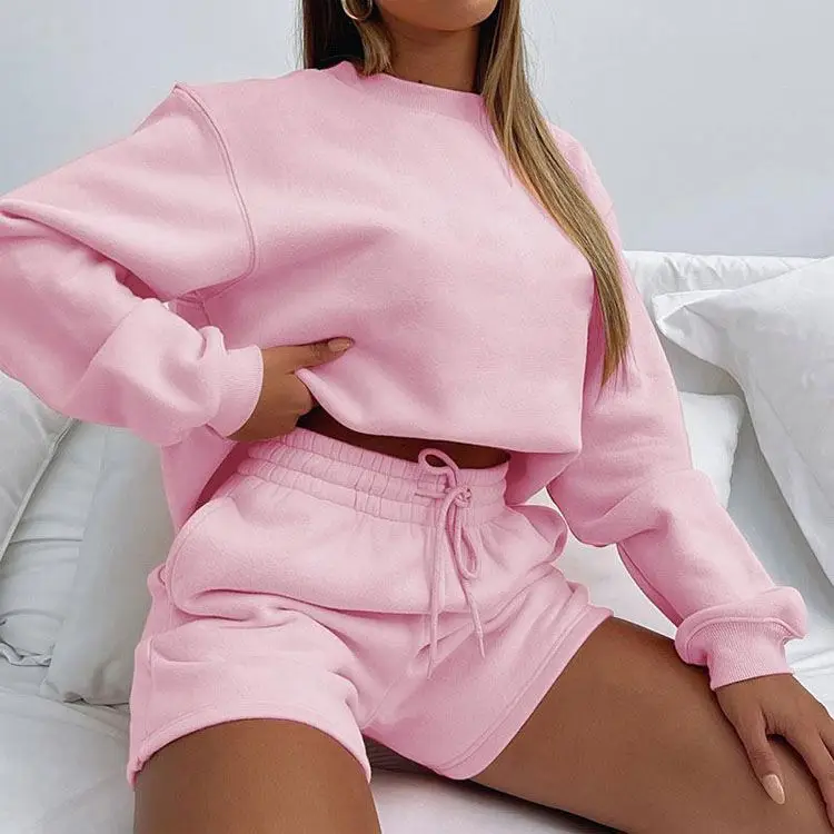 Pink Pink Custom Women Casual Clothing  Two Piece Pant Set Shorts Lounge Set Oversize Plus Size Shirt Jogger Short Set