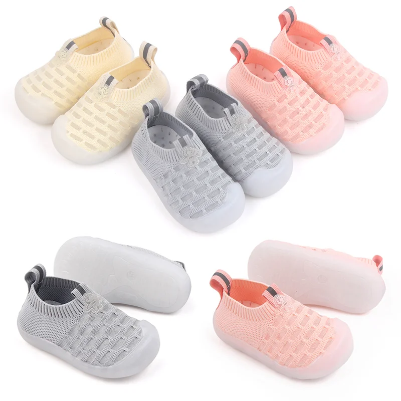 Spring and Summer Solid Color Mesh Surface Breathable Children Soft Soled Toddler Floor Shoes details