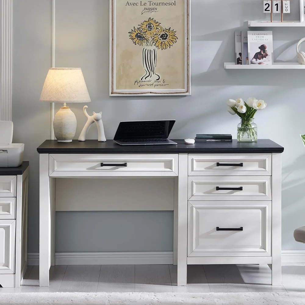 Modern Farmhouse 53 Inch White Home Office Desk with File Cabinet Letter T4 F4 Legal for Study and Writing factory