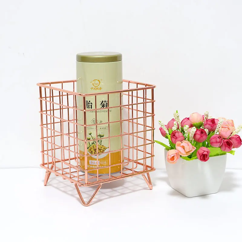 New Nordic Style Iron Four-legged Square Storage Basket Metal Desktop Sundries Finishing Storage Basket Cosmetic Rack