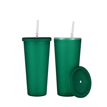 2021 Wholesale Double Wall Matte Plastic Tumbler Grid Collection Cup With Lid Straw Protected By Patent