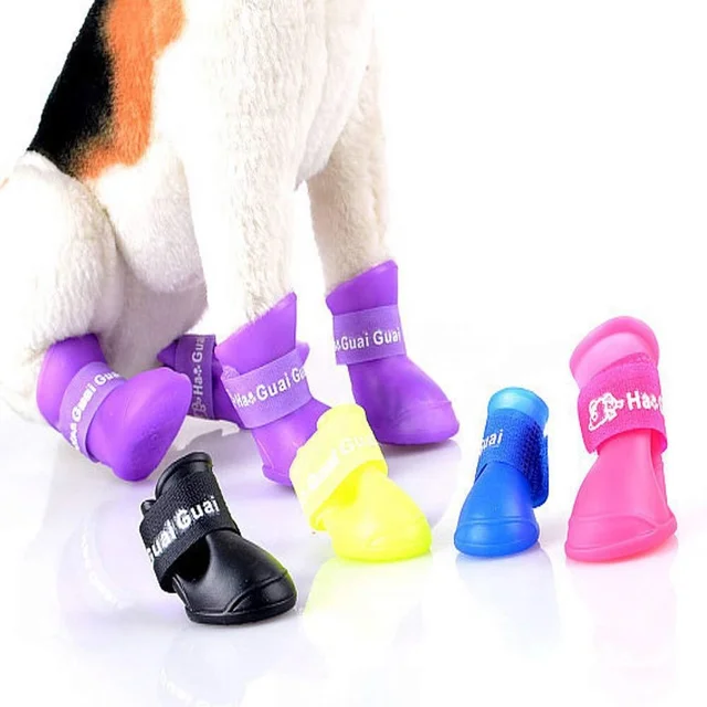 Candy Colors Rubber Waterproof Anti-slip Silicone Pet Puppy Dog Snow Rain Boots Shoes - One Set Includes 4pcs