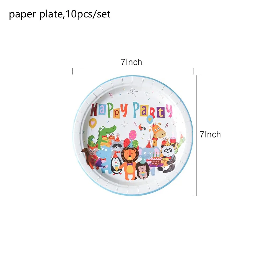 Jungle Aanimal Theme Disposable Birthday Party Tableware Set Lion Dino Patter Disposable Paper Plates And Cups