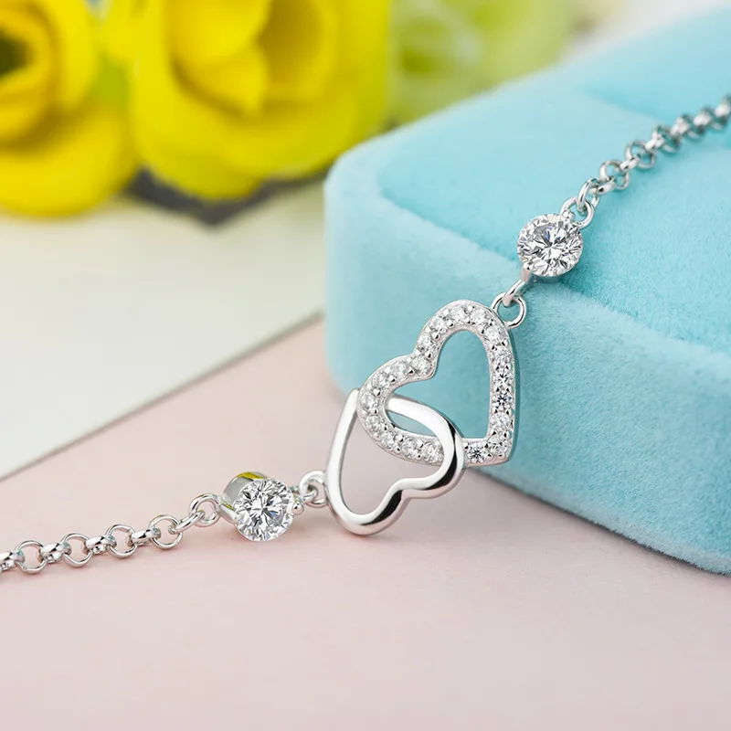blingbling diamond bracelets,925 sterling silver heart bracelets chain jewelry for women
