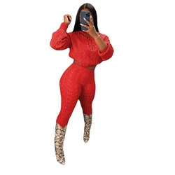 New arrival Winter Knitted Hooded 2 Piece Set Women Clothes Casual Outfits for Ladies Sweater Two Piece Set Women Clothing