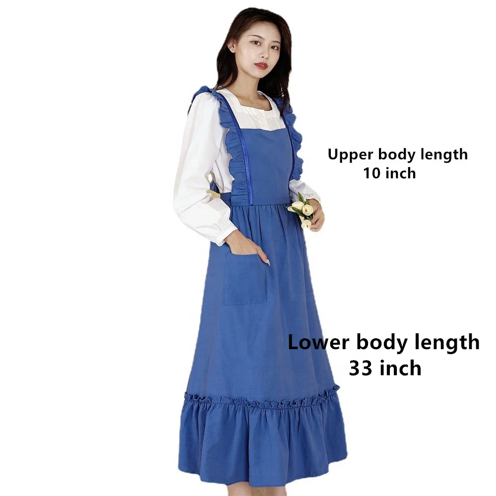 Korean style cotton linen art Ruffle apron for household use Reusable custom  apron dress for women  Antifouling 2 pockets