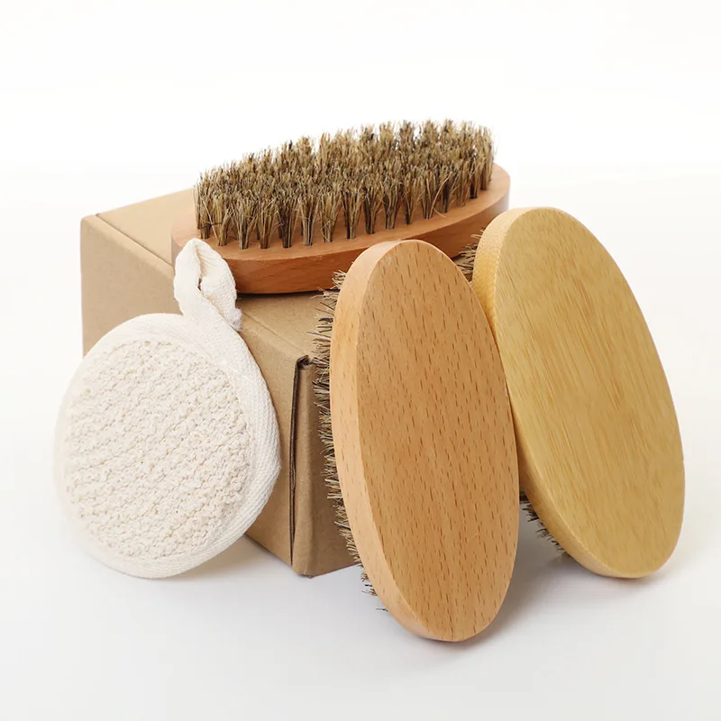 Hot Sale Four-piece Set Shower Pad Natural Bamboo Beard Brush Boar Bristle Shaving Brush For Men