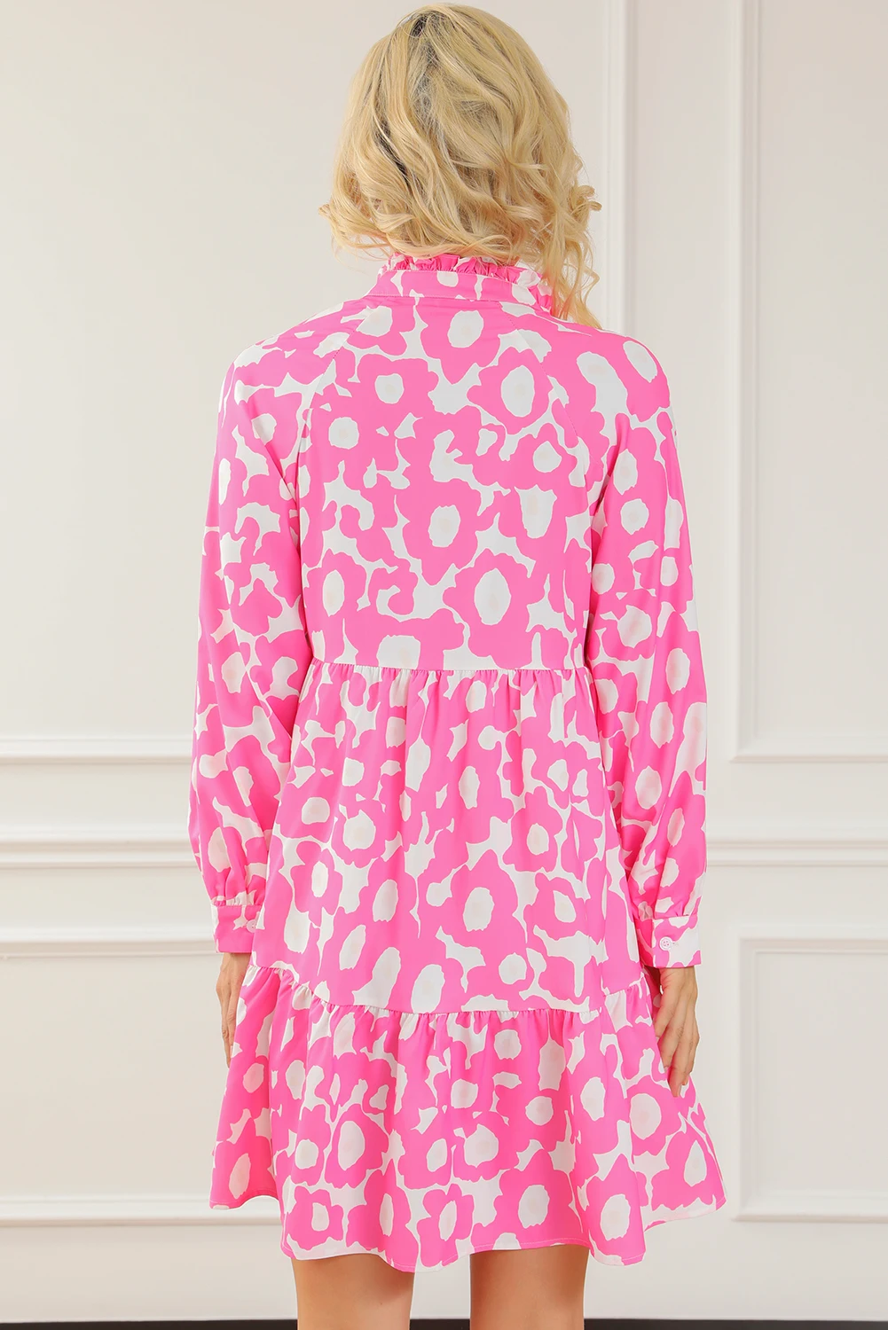 Dear-Lover Light Pink Sweet Flower Print Tiered Ruffled Trim Flower Short Dress For Women