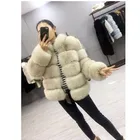 Coat Women Winter Eco Recycle Sustainable Faux Fox Fur Stand Collar Shot Coat