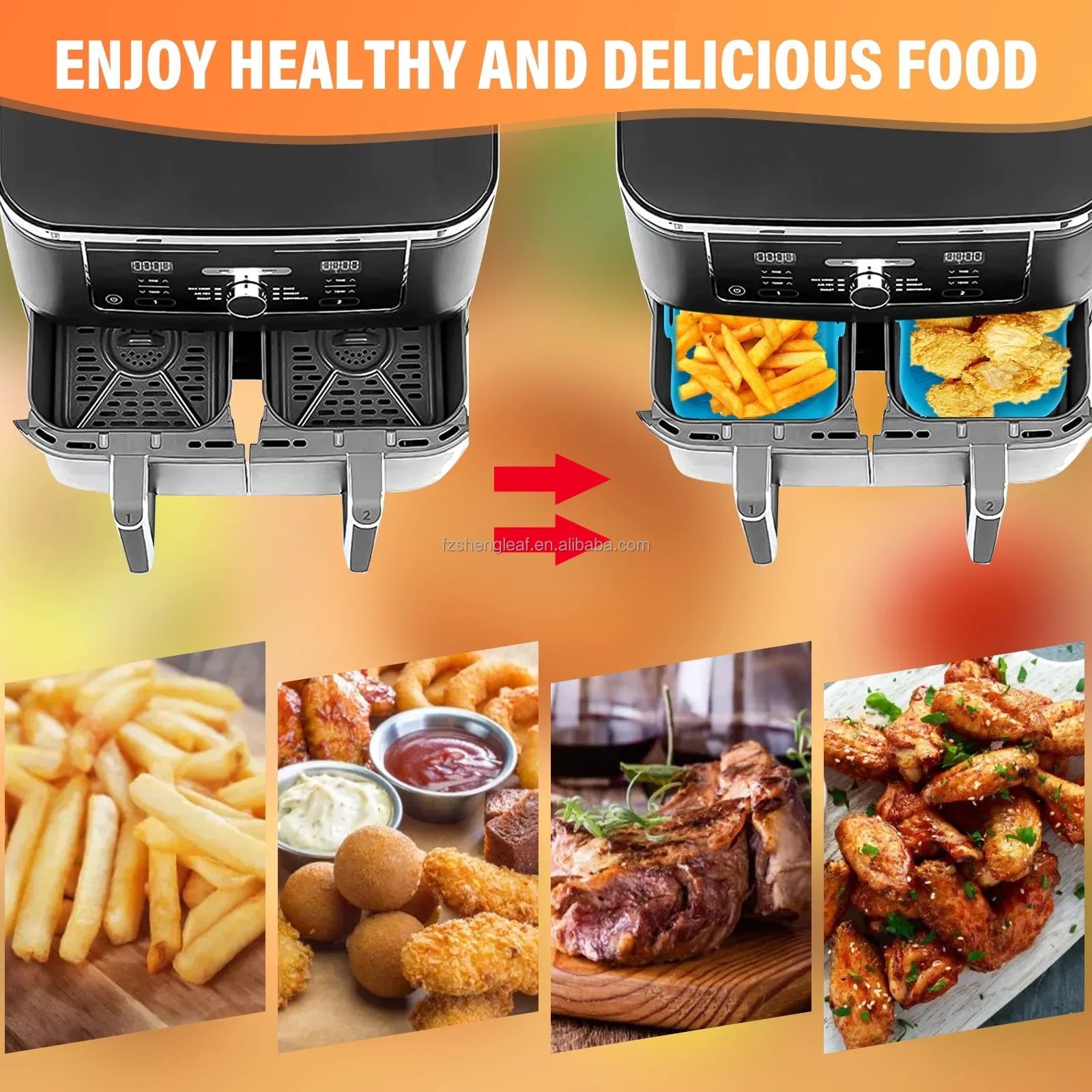 product 2pcs bpa free eco friendly food grade au gratin dishes rectangle oven baking tray basket reusable air fryer silicone tray liner-5