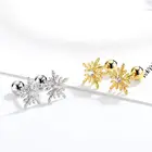 Stud Wholesale 2021 Hot Selling Korea Fashion 925 Silver Gold Plated Rhinestone Snowflake Screw Stud Earrings