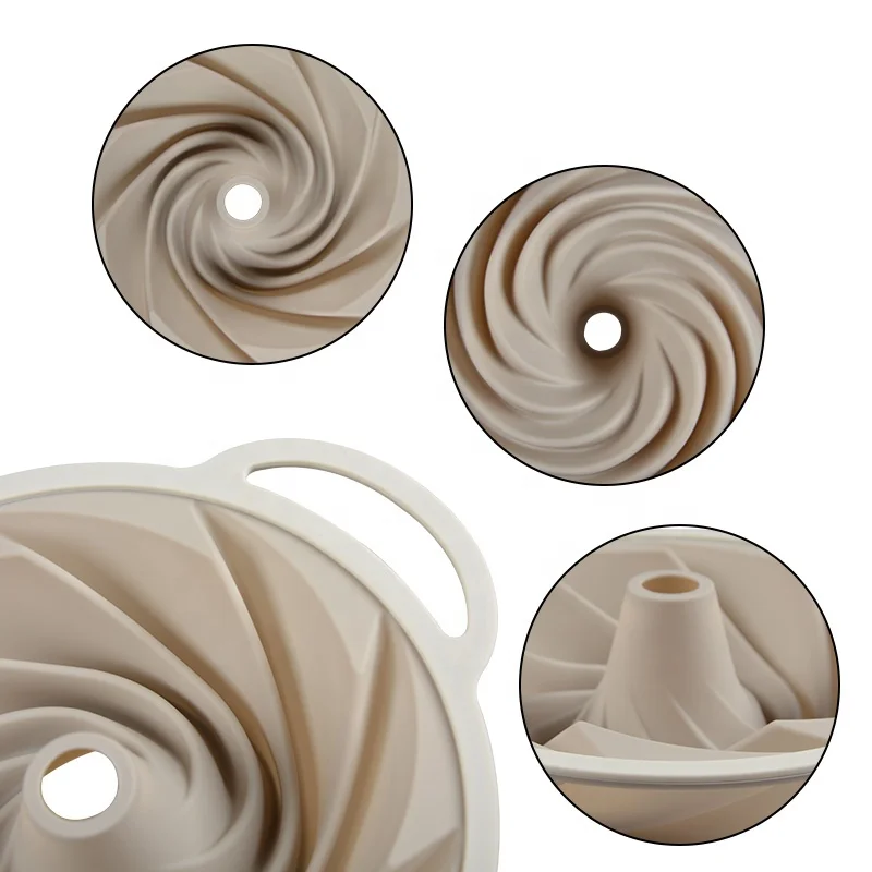 Hot sell bakeware spiral shaped bundt cake mold stainless steel handle silicone bakin pan baking&pastry tools