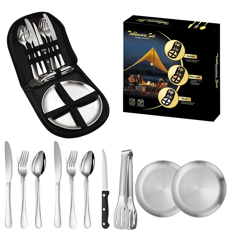 Reusable Portable Camping Picnic Outdoor Cutlery Set Steak Knife Fork Spoon Set Flatware Sets