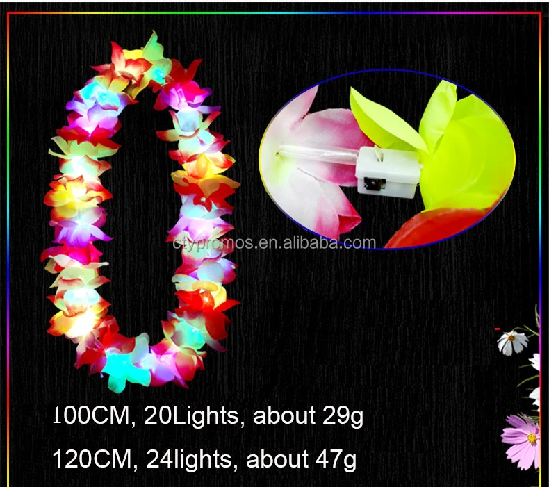 Led Hawaiian Leis Party Decoration Light Up Rainbow Flower Leis For