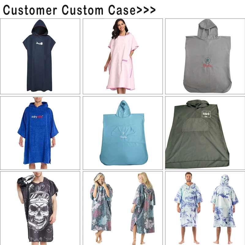 Hot Sale Adult Windproof Outdoor Change Cloth Bath Robe Printed Surf Hooded Poncho Towels