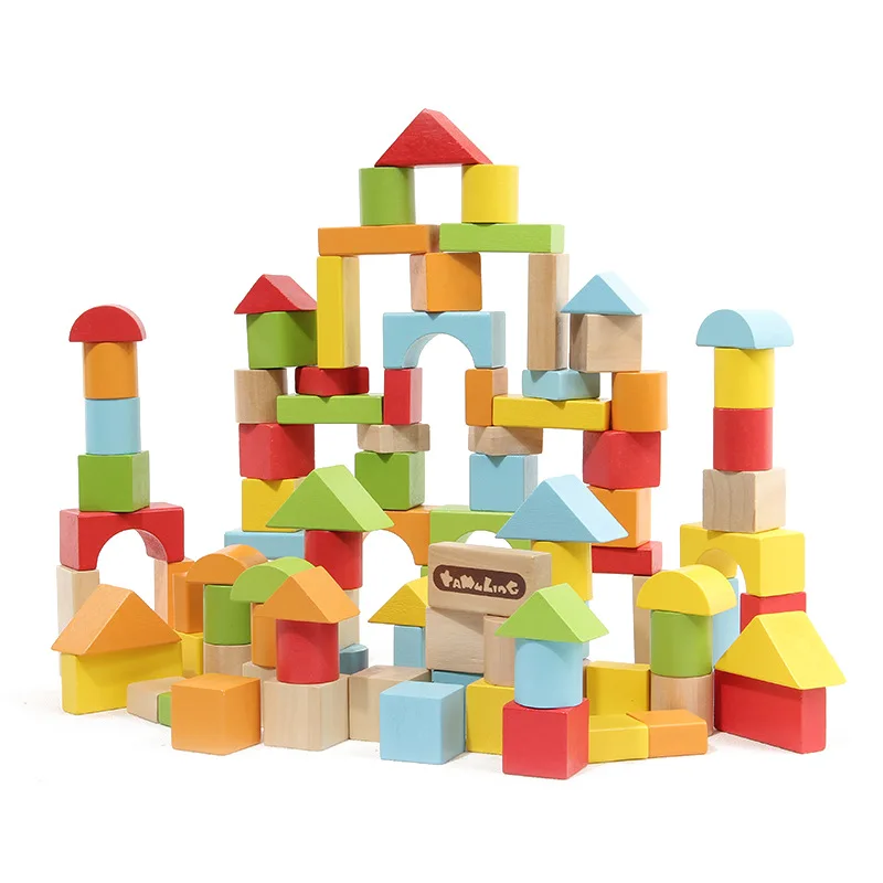 100PCS Wooden Children's Building Blocks Big Particles DIY Assembled Baby Educational Toys