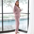Sleepwear Cheap Long Sleeve Loose Button Autumn Sleepwear 2 Piece Womens Pajamas Sets