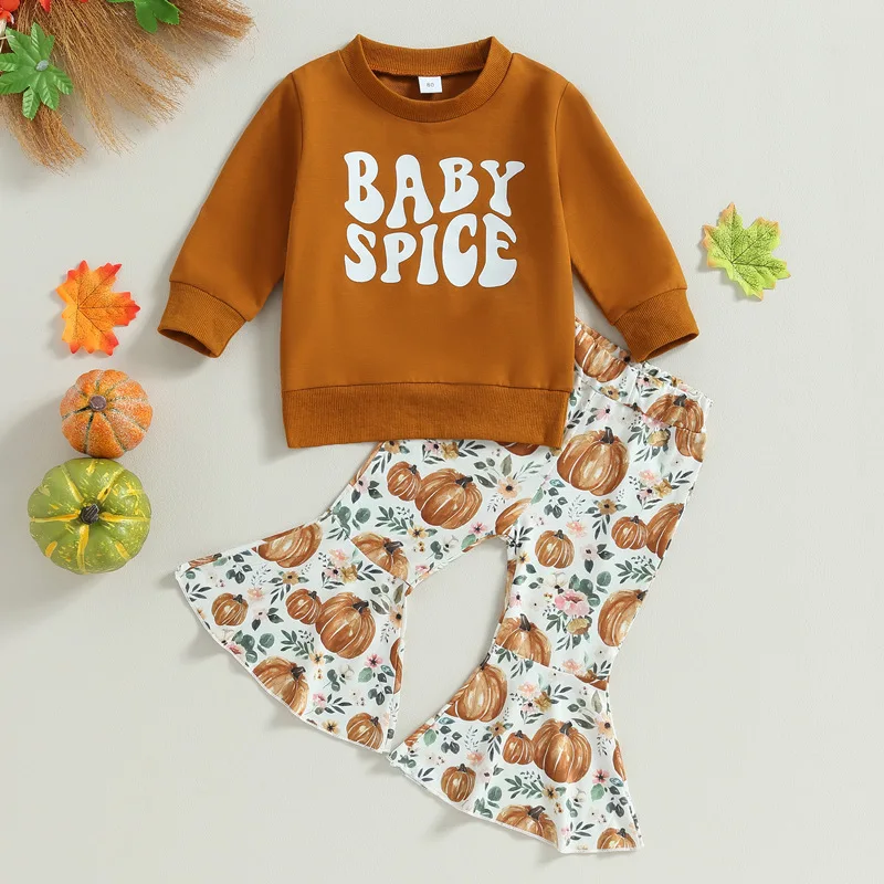 2023 Halloween Latest Kids Clothes Sets Letter Top Bell Bottoms Newborn Girls Halloween Costume Toddler Baby Clothing Outfits