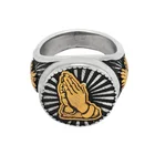 Titanium Ring Rings DEXRLO Titanium Steel Square Men Ring Stainless Steel Heart And Prayer Ring
