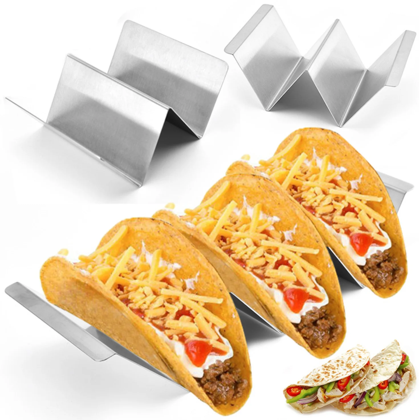 H936 Kitchen Restaurant Creative Dish Durable Easy To Fill Reusable Taco Stand Multi Sizes 430 Stainless Steel Taco Holder