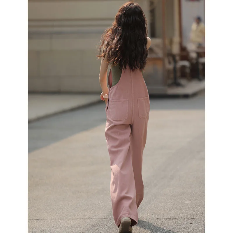 Pink Shoulder Strap Side Buttons Casual Fashion Women Jumpsuit Overall manufacture